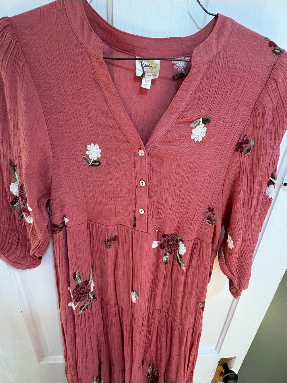 fig and flower Dusty Rose Floral Tiered Midi Dress - Picture 3 of 13